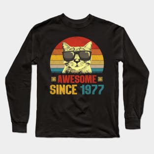 Awesome Since 1977 47th Birthday Gifts Cat Lover Long Sleeve T-Shirt